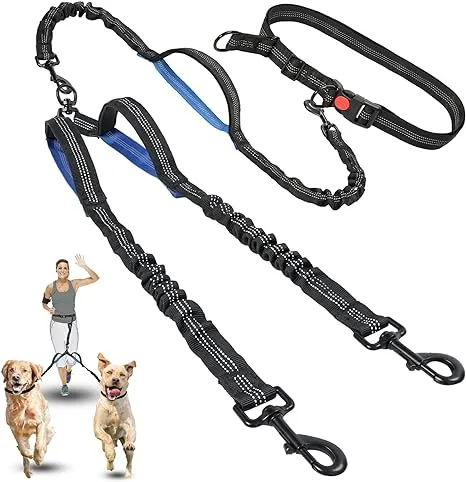 Dual Dog Leash | Hands Free Dog Leash 2 Dogs | Double Dog Two Dog Leash Blue