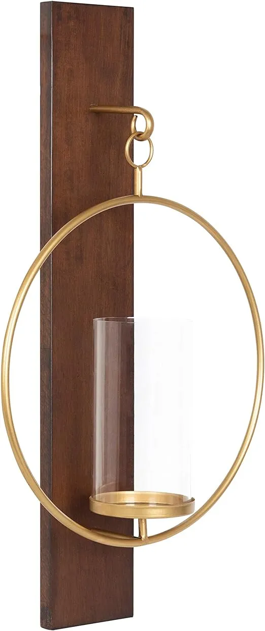 Kate and Laurel Candle Sconce Mid-Century Contemporary Solid Wood Walnut Brown