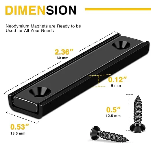 THCMagorilla Neodymium Rectangular Pot Magnets 88 lbs Pulling Force 120x10x5mm Pack of 5 with Countersunk Hole,Mounting Screws,Strong,Industrial Strength Rare Earth Magnets for Home, Workplace