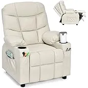 Kids Youth Recliner Chair PU Leather W/Cup Holders &amp; Side Pockets Black