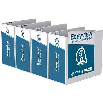 Davis Group Easyview Premium 5" 3-Ring View Binders, D-Ring, White, 4/Pack (8407-00-04)