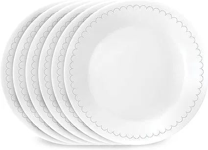 Corelle Vitrelle 8-Piece Dinner Plates Set, Triple Layer Glass and Chip Resistant, Lightweight Round Plates, Winter Frost White