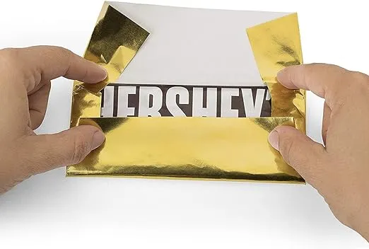 Pack of 100 Gold Foil Candy Bar Wrappers - Thick Paper Backing - Size 6&#034; X 7.5&#034;