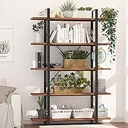 5 Tier Industrial Bookshelf, 6 Foot Tall Solid Etagere Bookcase, Free Standing ...