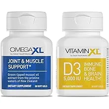 OmegaXL Joint Support Supplement - Natural Muscle Support, 60 Softgels & VitaminXL D3 High Potency Daily Vitamin D 5000 IU 125mcg Immune Support Supplement (30 Softgels)