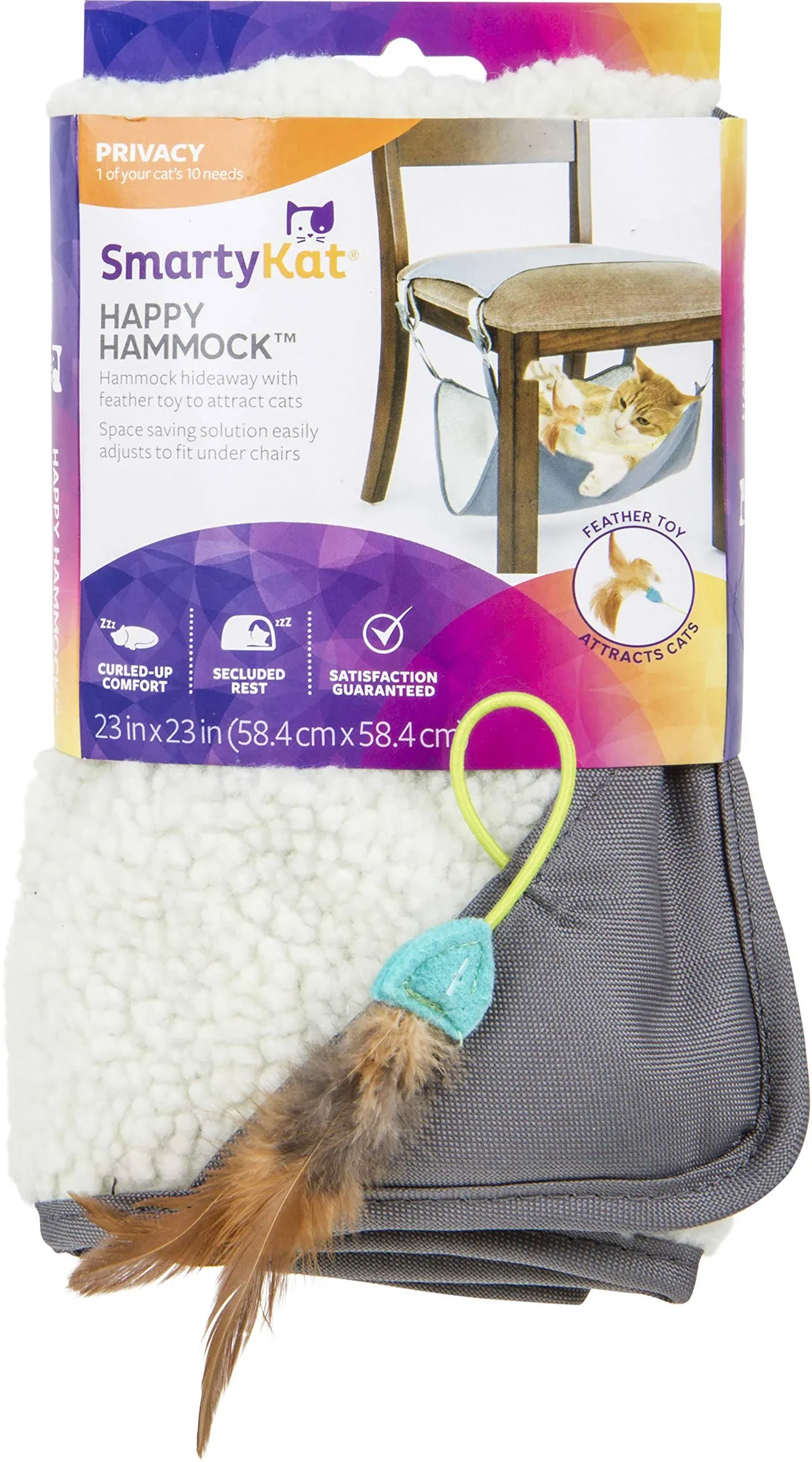 SmartyKat Happy Hammock Adjustable Cat Rest & Hideaway with Feather Toy - Gray, One Size