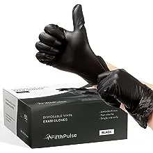 FifthPulse Black Vinyl Disposable Gloves - Powder and Latex Free Medical Exam Gloves