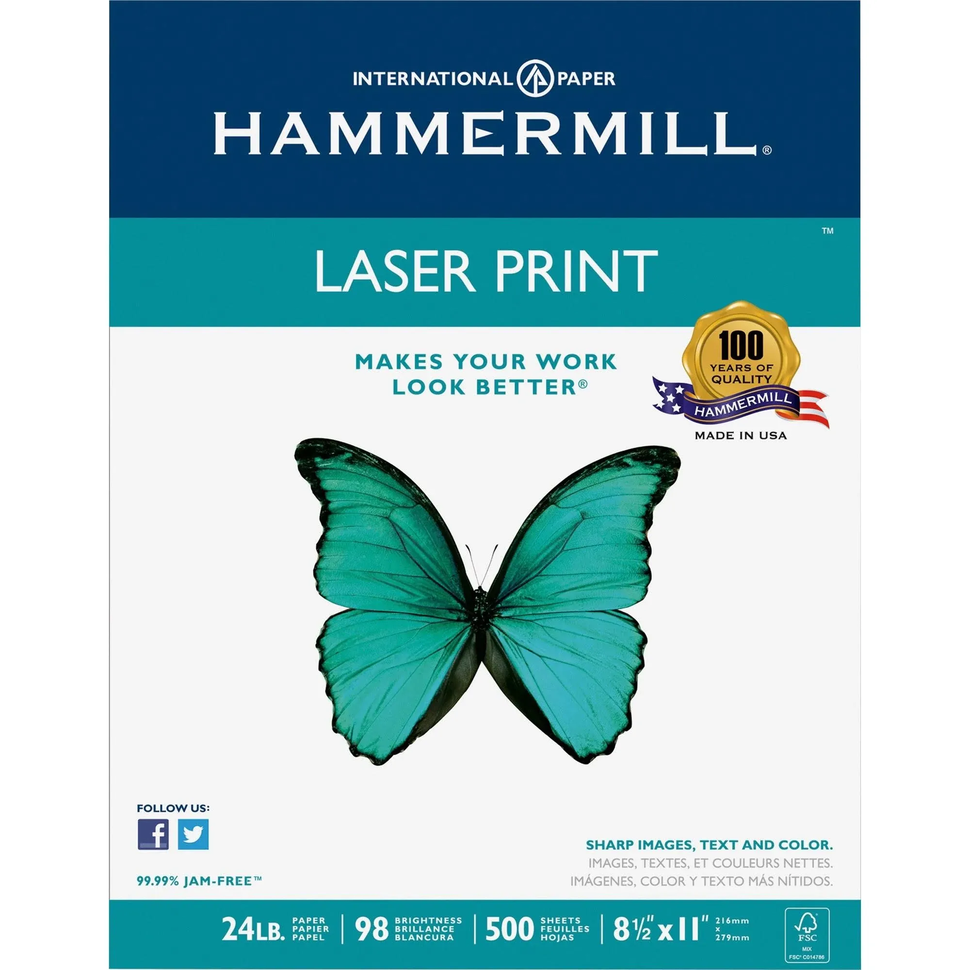 1 Ream 500 Sheets Hammermill Premium Laser Print White 8.5&#034; x 14&#034; Paper 24# NEW!