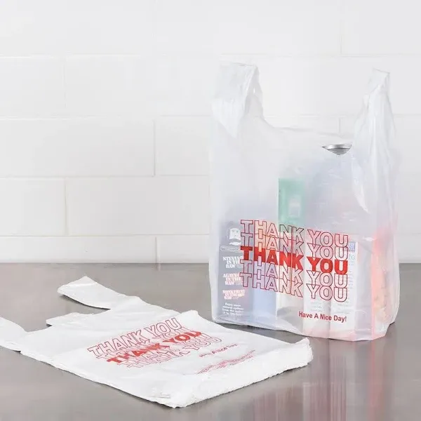 300Pcs White Thank You Bags for T-Shirt Grocery Merchandise Shopping Bags, 21x11