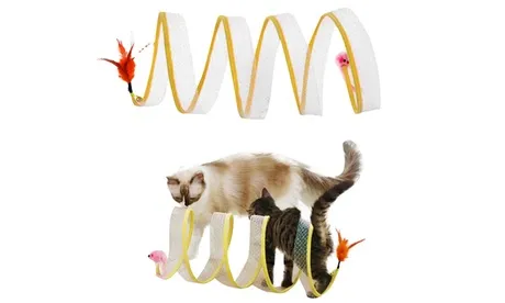 iMounTEK Cat Tunnel Toy w/ Feather Plush Ball Mouse Interactive Cat Toy (2-Pack)