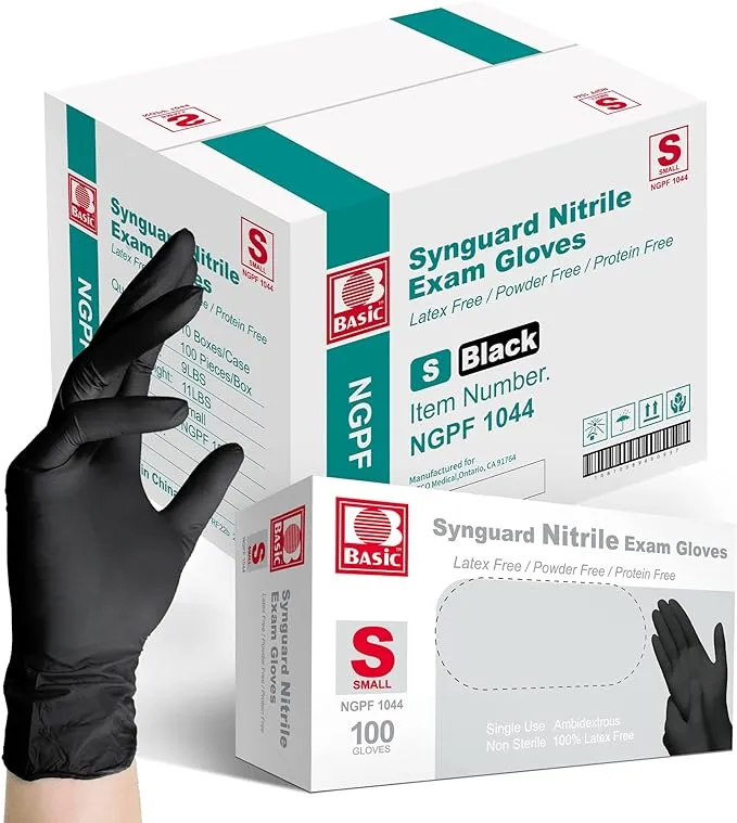 Basic Medical BLACK Nitrile Exam Gloves, 4 Mil,- Latex-Free & Powder-Free - NGPF-1044_PARENT