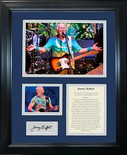 Framed Jimmy Buffett Facsimile Engraved Signature Auto 12&#034;x15&#034; Photo HOFSM Holo