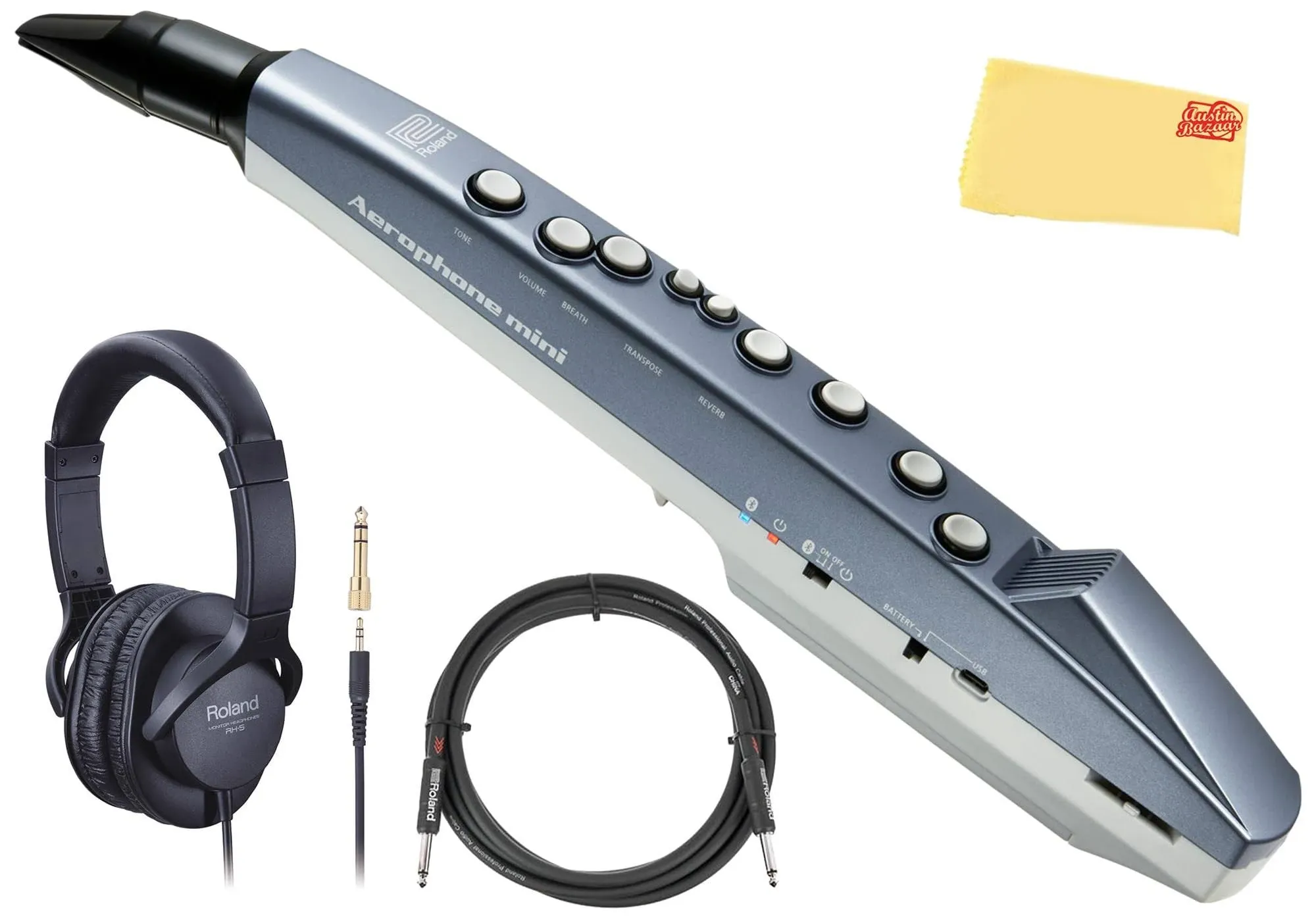 Roland AE-01 Aerophone Mini Digital Wind Instrument - Blue w/ Headphones