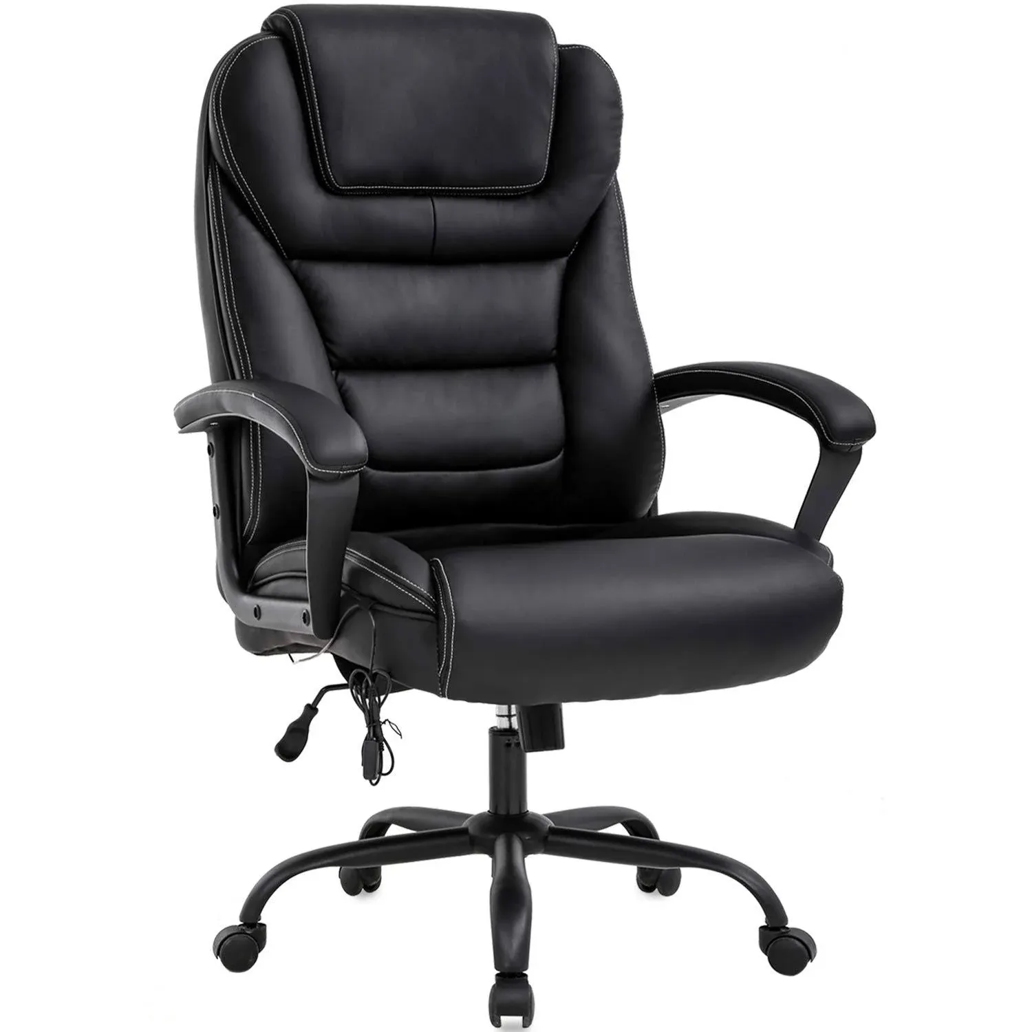 Big and Tall Office Chair 500lbs Wide Seat Ergonomic Desk Chair with Lumbar Support Arms,High Back PU Leather Executive Task Computer Chair for Heavy People,Black