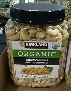 Kirkland Signature Organic Whole Cashews Unsalted Unroasted, 40 Ounce