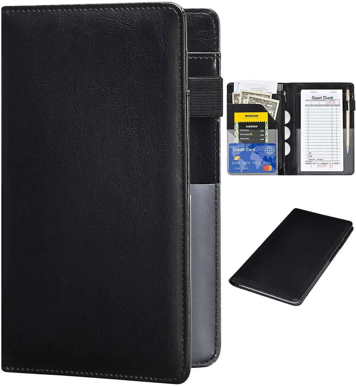 Server Books for Waitress - Leather Waiter Book Server Wallet with Zipper Pocket ...