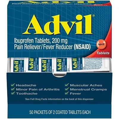 Advil Pain Reliever and Fever Reducer, Pain Relief Medicine with Ibuprofen 200mg for Headache, Backache, Menstrual Pain and Joint Pain Relief - 50x2 Coated Tablets - Back to College