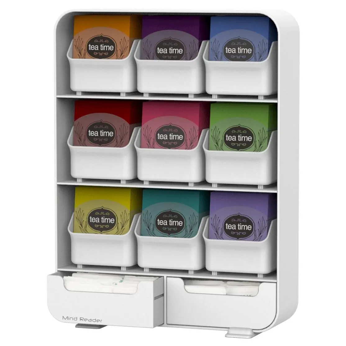 9 Removable Drawers Tea Bag holder and Condiment Organizer White