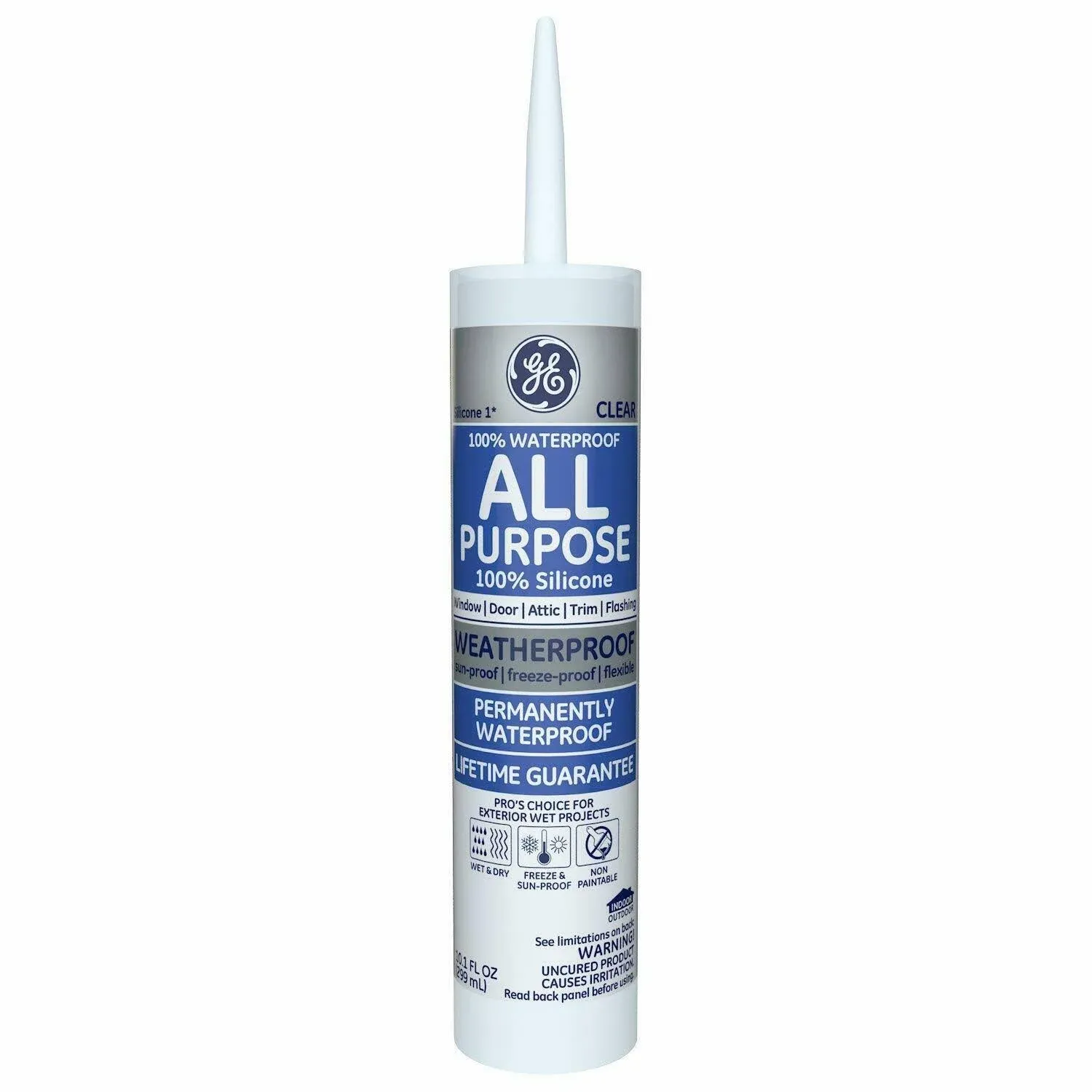 GE GE012A Silicone 1 All Purpose Sealant Caulk, 10.1oz, Clear - 12 Pack 