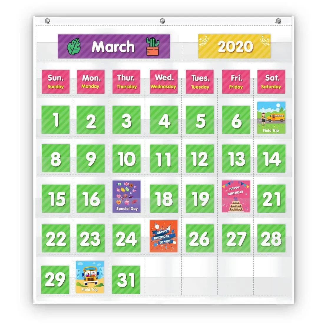 Eamay Classroom Monthly Calendar Pocket Chart with 71 Cards for Kids Learning for Home White