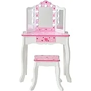 Teamson Kids Fantasy Fields Gisele Sweethearts LED Vanity Table &amp; Stool, White