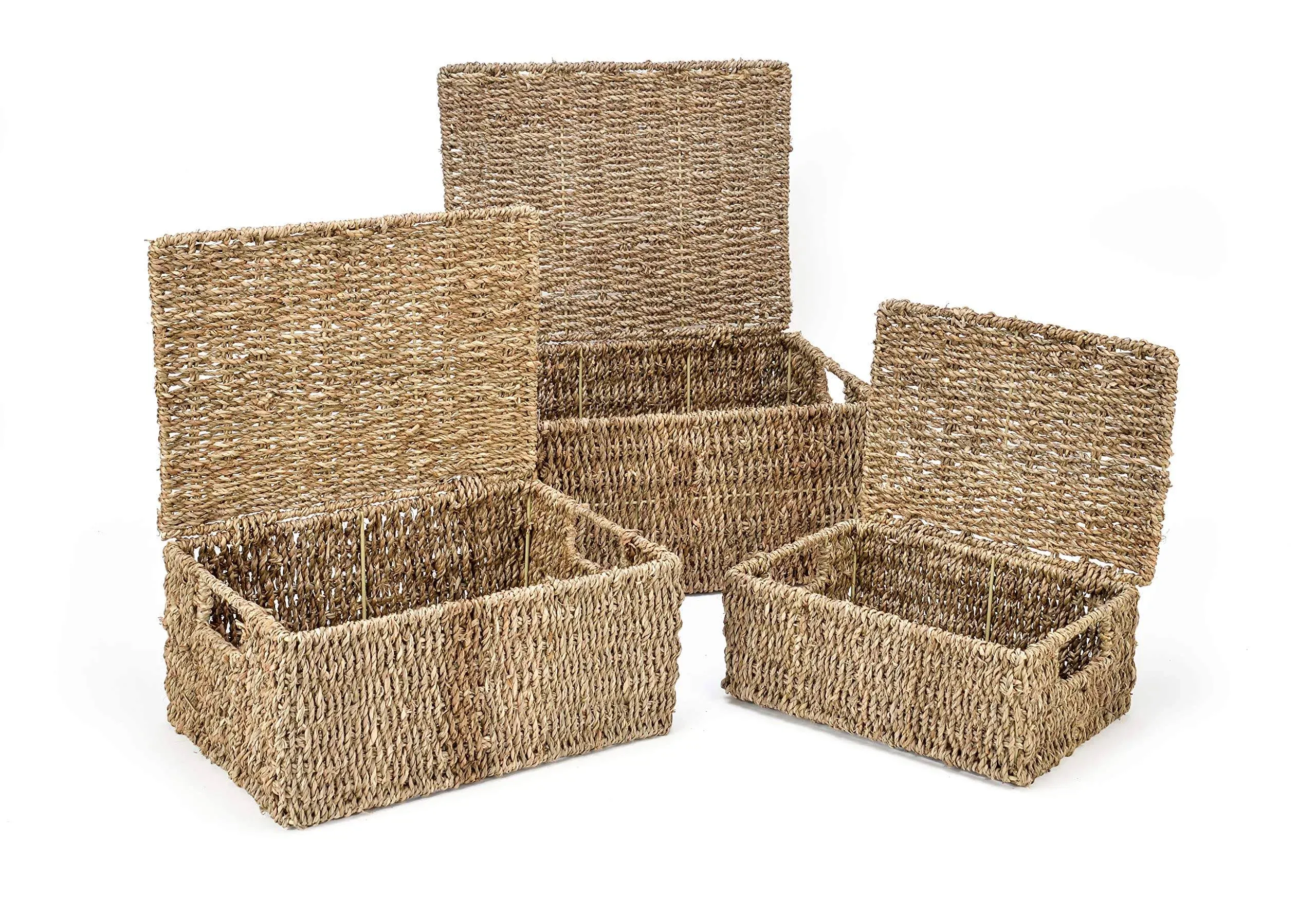 Set of 3 Rectangular Seagrass Baskets with Lids by Trademark Innovations