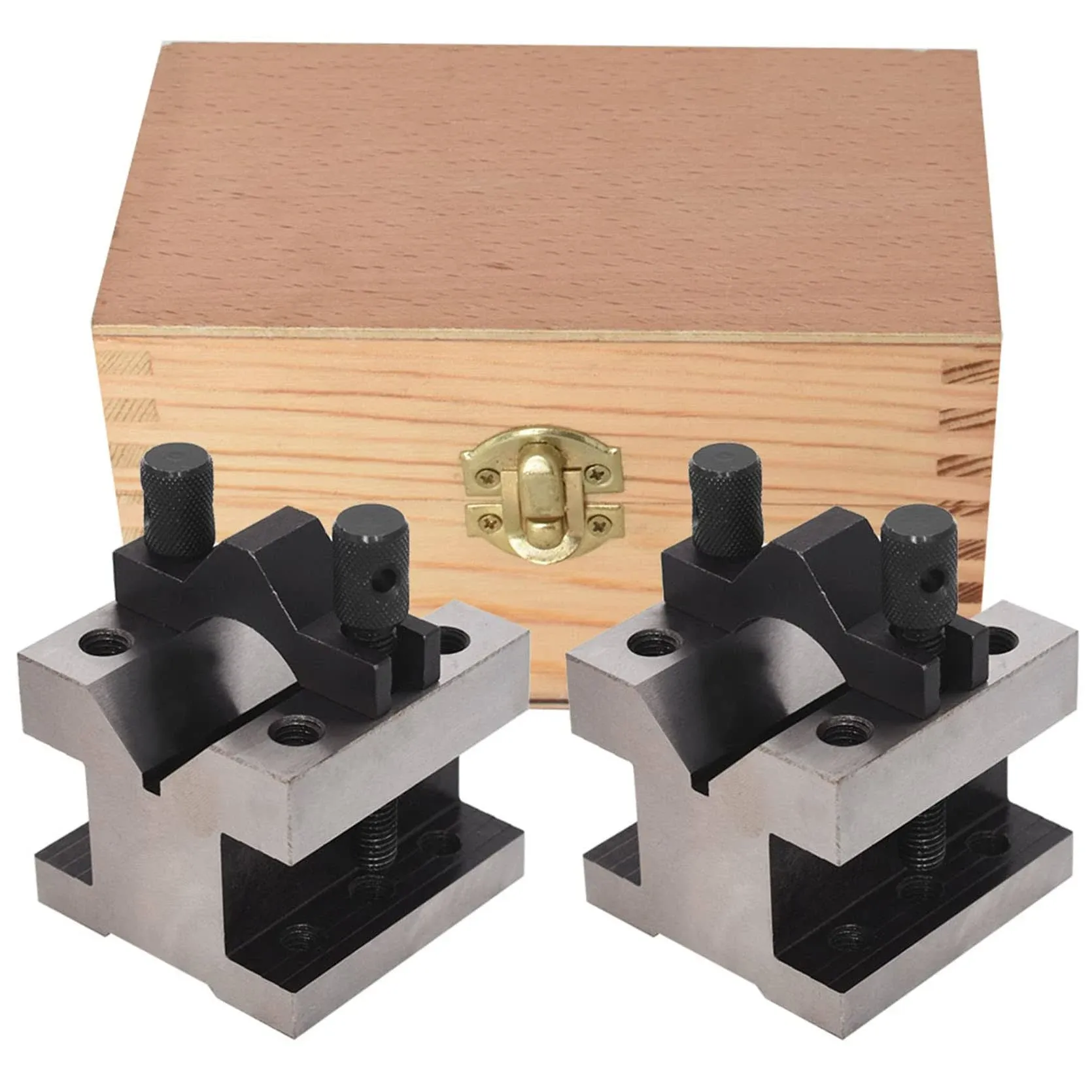 2-3/8In X 2-3/8In X 2In Multi-Use V-Block and Clamp Machinist Set with Box, Hard