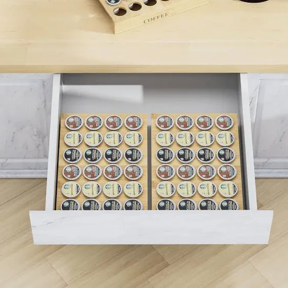 MinBoo BamBoo k cup holder Drawer or Countertop k cup Organizer Coffee Pod Holder Hold 35 Coffee Pod Storage Kcup coffee pods holder for coffee station Office and Kitchen k cup storage