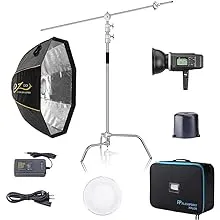 Flashpoint XPLOR 600 HSS R2 Battery Powered Studio Flash Strobe Light Photography Kit w/Built-in R2 2.4GHz, Bowens Mount, 600Ws, 8700mAh Battery, Bundle w/C-Stand and EZ Lock 44in OctaBox