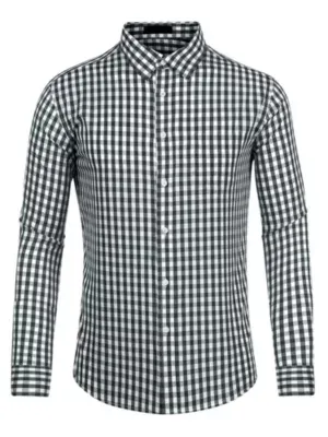 Lars Amadeus Men's Plaid Shirt Button Down Long Sleeves Dress Gingham Checkered Shirts, White, Medium