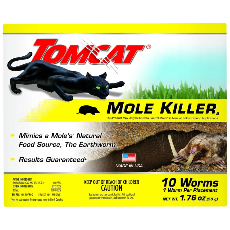 Tomcat Mole Killer, Mimics Natural Food Source, Poison Kills in a Single Feeding, 10 Worms