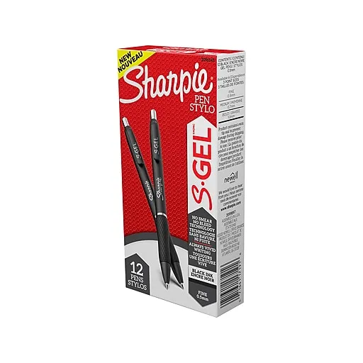 SHARPIE S-Gel, Gel Pens, Sleek Metal Barrel, Medium Point (0.7mm), Black Ink, 12 Count