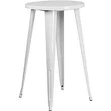 "24'' Round White Metal Indoor-Outdoor Bar Table Set With 2 Cafe Stools"