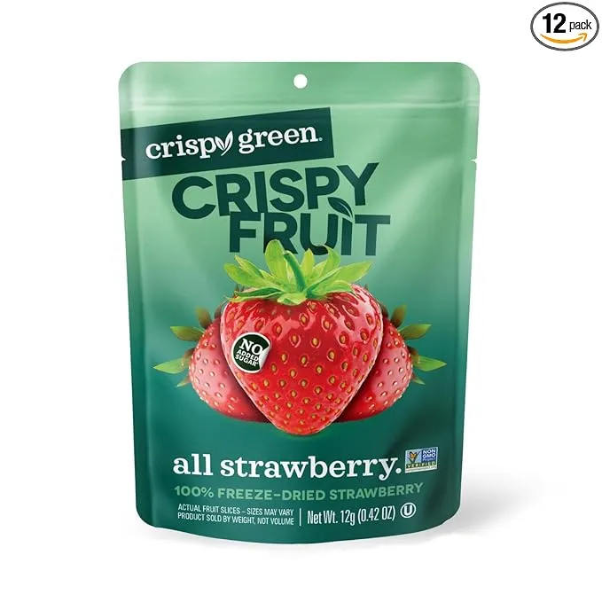 Crispy Green Natural Freeze-Dried Fruit, Strawberry, No Sugar Added, Single-Serve, 0.42 Ounce (Pack of 12)