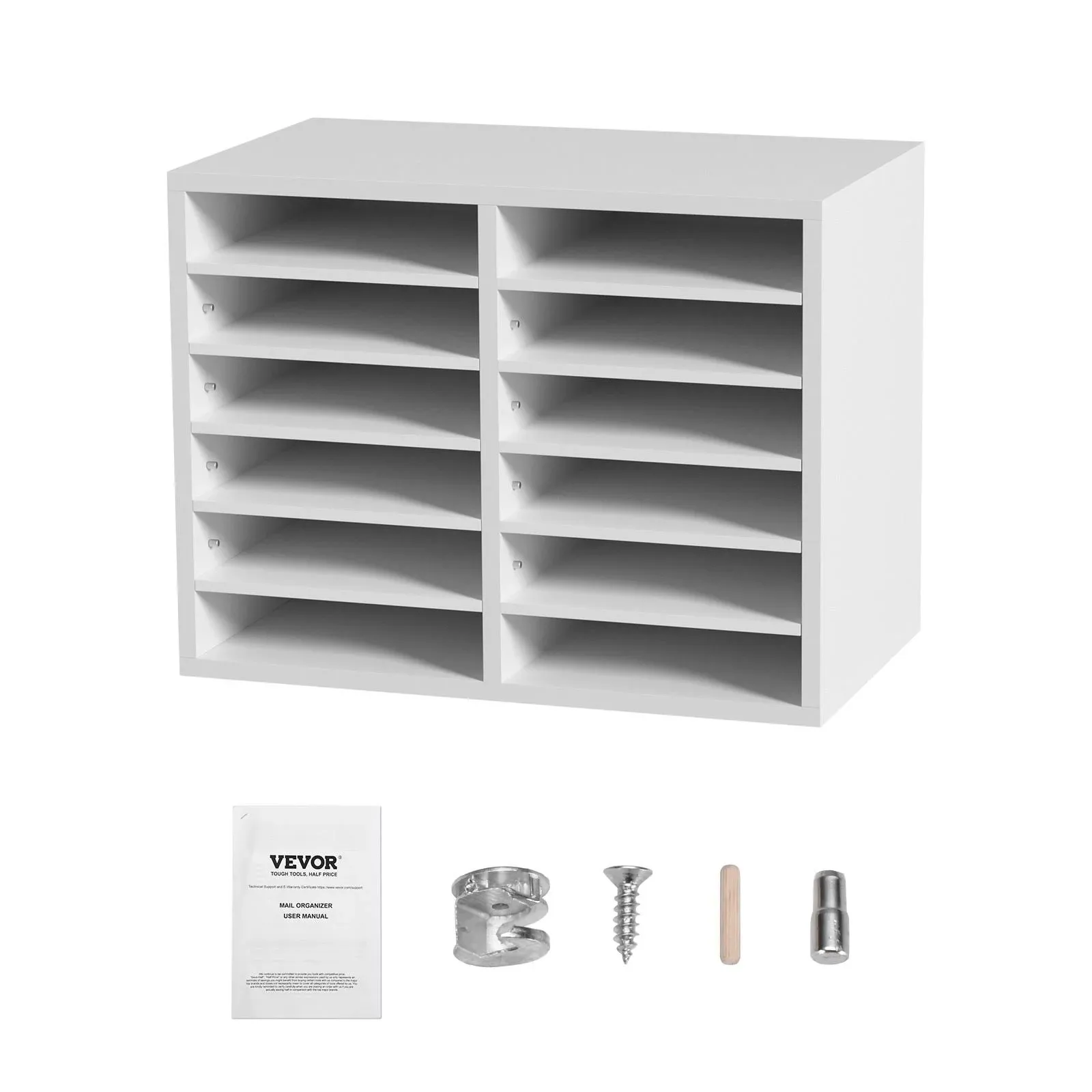 VEVOR 20.4 x12 x 16.1 in. Literature Organizers 12 Compartments Office Mailbox with Adjustable Shelves Wood Literature Sorter Grey