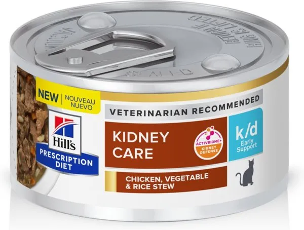 Hill's Prescription Diet k/d Kidney Care Vegetable, Tuna & Rice Stew Wet Cat Food, Veterinary Diet, 2.9 oz. Cans, 24-Pack