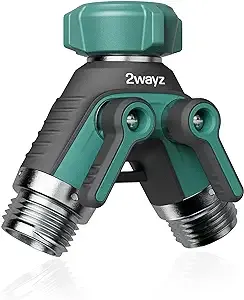 2WAYZ- Hose Splitter, 2 Way Heavy Duty, Garden Faucet, Faucet Splitter, Hose y Splitter, Garden Hose y Splitter, Hose Bib Splitter, All Metal, with Shut Off Valve - 4" x 4" x 1.5"