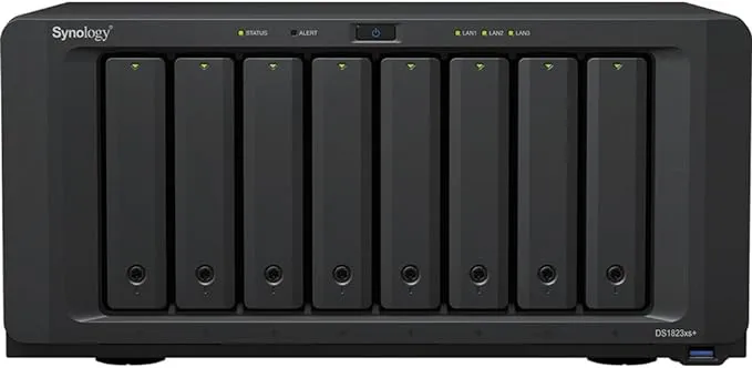 Synology DiskStation DS1823xs+ NAS Server with Ryzen 3.35GHz CPU, 32GB Memory, 128TB HDD Storage, 1TB M.2 NVMe SSD, 1 x 10GbE LAN Port, DSM Operating System