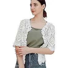 Women's Lace Cardigan Floral Crochet Sheer Beach Cover Ups Long Kimono with Half Sleeves