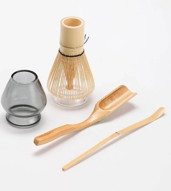 Matcha Ceremony Accessory, Matcha Whisk (Chasen), Traditional Scoop (Chashaku), Tea Spoon, Glass Whisk Holder