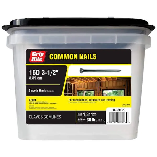 #8 x 3-1/2 in. 16-Penny Bright Steel Smooth Shank Common Nails (30 lbs.-Pack)