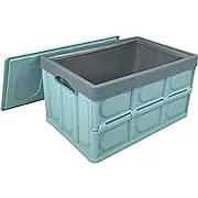 Sutekus Lidded Storage Bins Stackable 30L Storage Crates Collapsible Storage Box For Office Books Grocery Wardrobe (Light Blue)