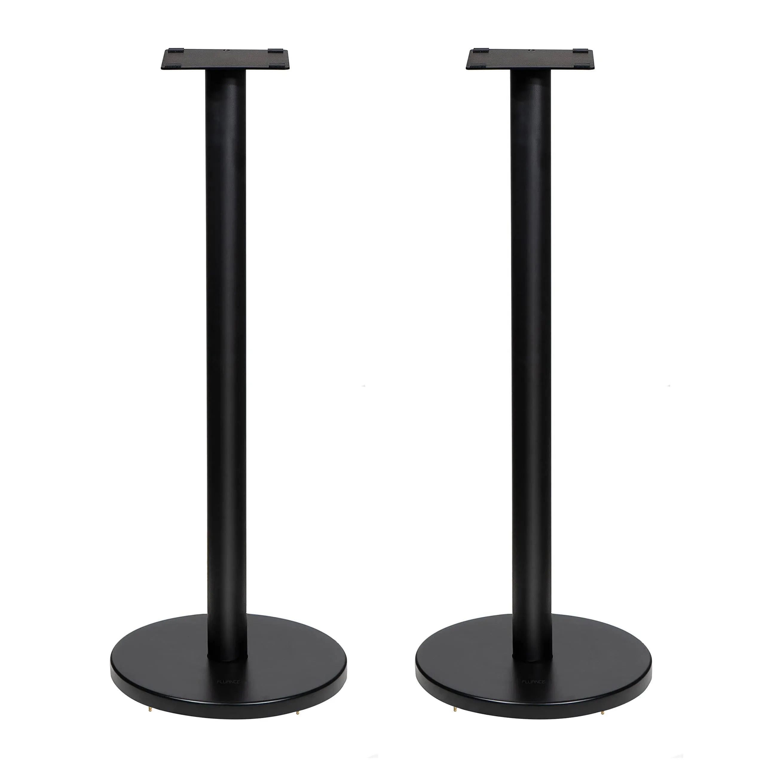 Fluance Floor Speaker Stands for Surround Sound and Bookshelf Speakers with Solid Construction, Adjustable Floor Spikes, Rubber Isolation Feet, Cable Management, Round Base - Matte Black/Pair (SS05R)