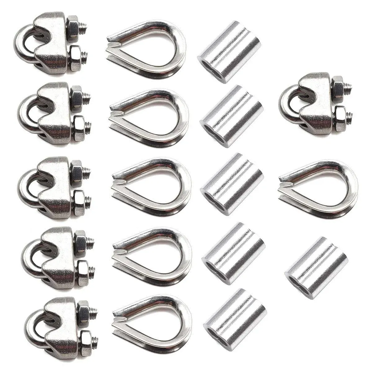 Aifeier et 304 Stainless Steel Wire Rope Accessory Set M6 Cable Clamp Silver ...