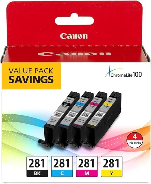 Canon CLI-281 XL BKCMY Four Color Value Pack Compatible to TR8520, TR7520, TS9120 Series,TS8120 Series, TS6120 Series, TS9521C, TS9520, TS8220 Series, TS6220 Series