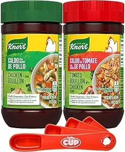 Knorr Granulated Bouillon Bundle, Chicken Flavor and Tomato with Chicken Flavor, 7.9 oz (Pack of 2) with By The Cup Swivel Spoon