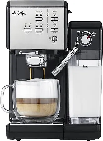 Mr. Coffee - One-Touch CoffeeHouse Espresso and Cappuccino Machine, Dark Stainless - Black