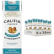 Califia Farms - Unsweetened Vanilla Almond Milk, 32 Oz (Pack of 6), Dairy Free, Vegan, Plant Based, Keto, Shelf Stable, Vegan, Gluten Free, Non GMO, Sugar Free, High Calcium, SmoothieCalifia Farms - Unsweetened Vanilla Almond Milk, 32 Oz (Pack of 6), Dai