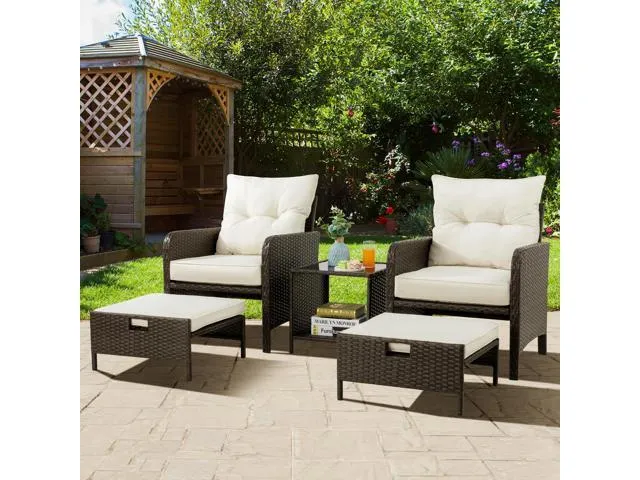 Vongrasig 5 Piece Wicker Patio Furniture Set, All Weather PE Wicker Rattan ...