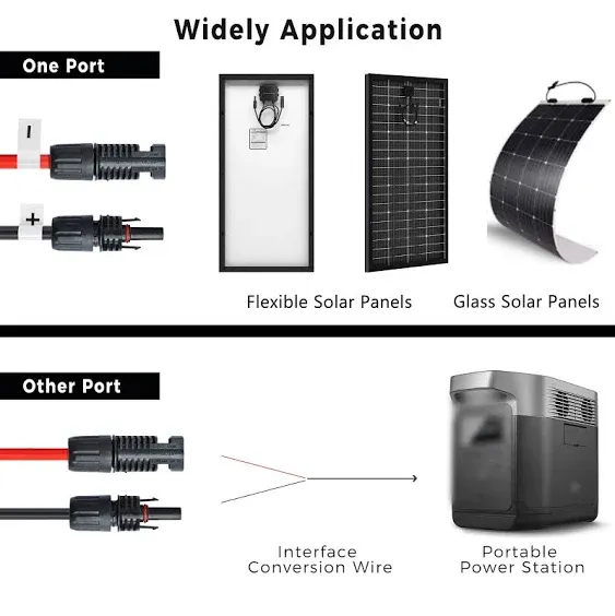 JJN Solar Extension Cable 10AWG(6mm²) 20Feet with Female and Male Connector Solar Panel Adaptor Kit Tool for Solar System One Pair (Red + Black)